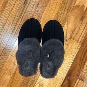 UGG Black Slippers with Dark Gray Fur